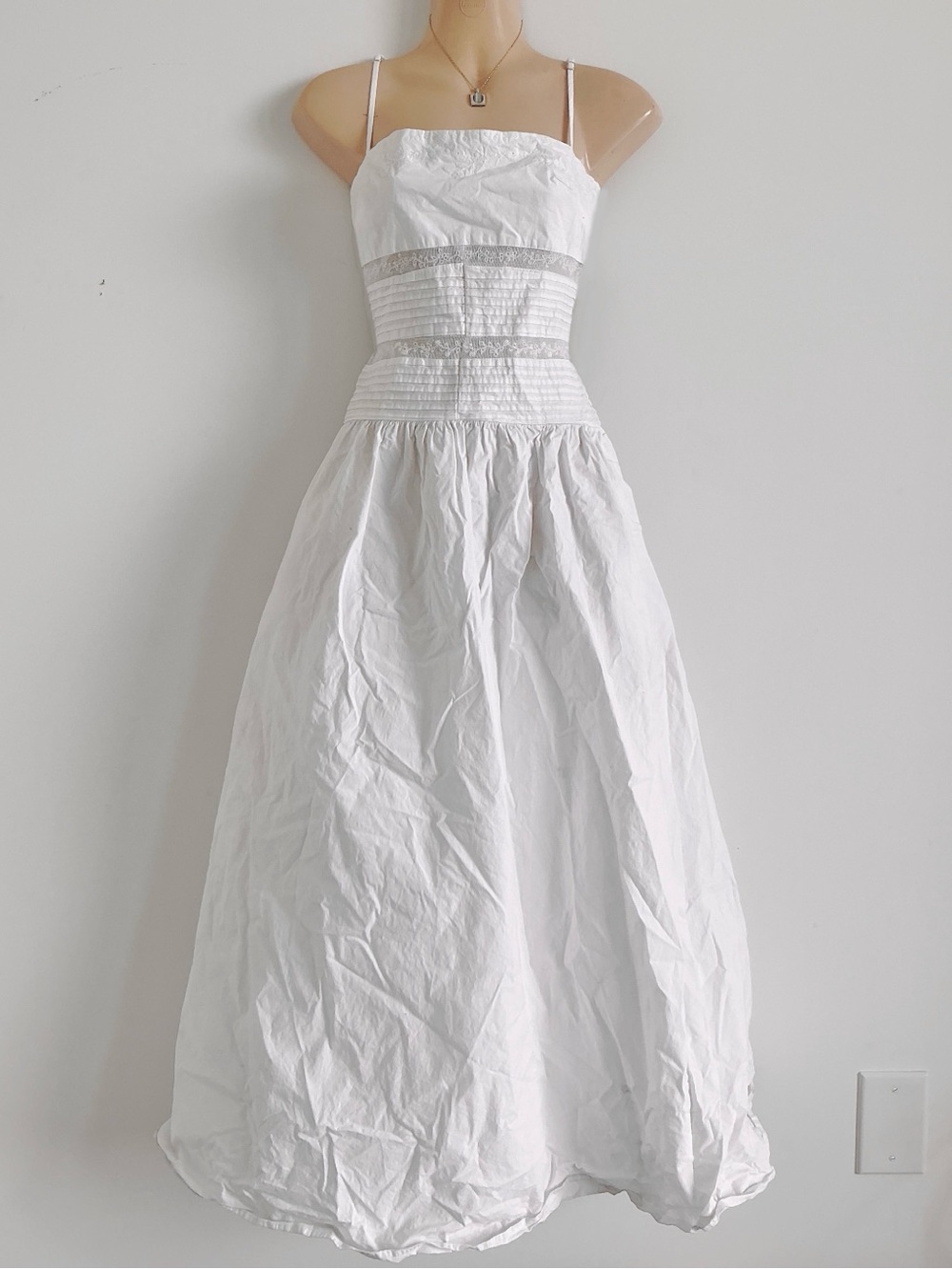 🤍🪽White drop waist maxi dress with Lace Insets size small